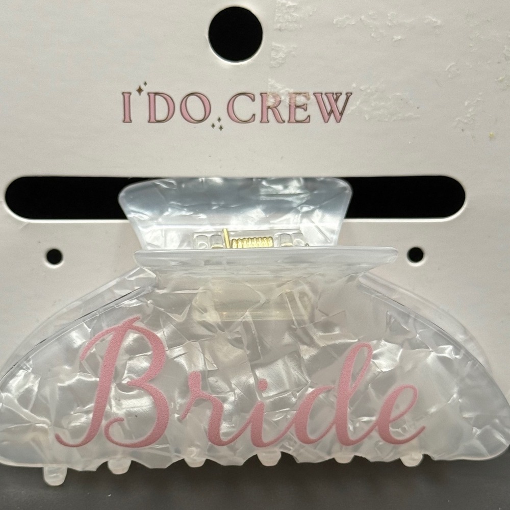 I Do Crew Target Bride Claw‎ Clip White Iridescent Pink Script CC2609213 NEW